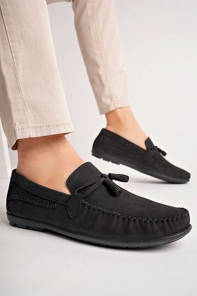 Deripabuc Genuine Leather Black Nubuck Men's Leather Casual Shoes Mrd25-0489