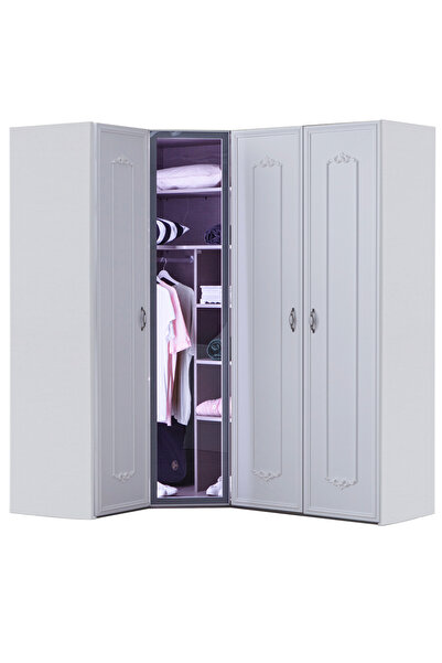 benim odam Helen 4 Kapılı Cam Kapaklı Köşe Dolap Genç / Çocuk Odası 832
