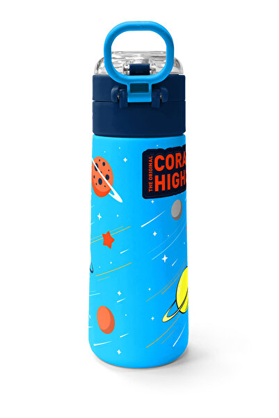 Coral High Kids Navy Blue Astronaut Patterned Steel Thermos with Straw and Direct Drinking 500 ml 31804
