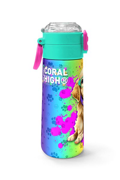 Coral High Kids Purple Pink Dog Patterned Steel Thermos with Straw and Direct Drinking 500 ml 31813