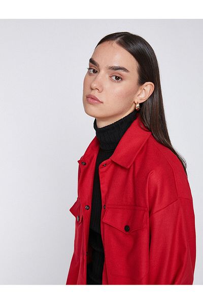 Koton Women's Red Snap Pocket Shirt Jacket 3wak60007pw