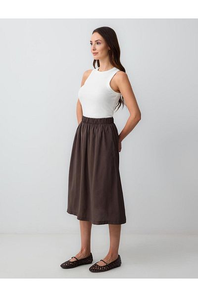 Jimmy Key Bitter Brown Relaxed Cut High Waist Woven Midi Skirt