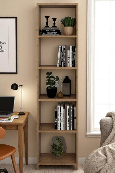 Modalanka 6 Raflı 40 Cm Dekoratif Kitaplık Ceviz Kitaplık Ofis Kitaplığı Dolap Evrak Rafı Ev Rafı Kitap Rafı