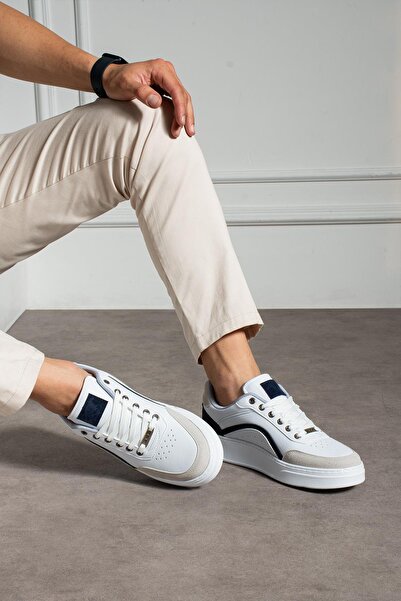 L.A Polo White Navy Blue Perforated Men's Sneaker
