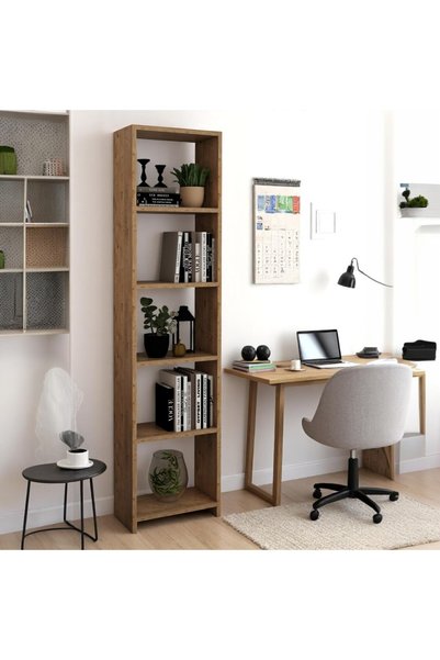 Modalanka 6 Raflı 40 Cm Dekoratif Kitaplık Ceviz Kitaplık Ofis Kitaplığı Dolap Evrak Rafı Ev Rafı Kitap Rafı