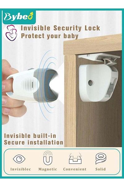 BYBEO Baby Magnetic Cabinet Lock (4 Locks and 1 Keys) with Lighting Function, Fit Most Cabinets and Drawer
