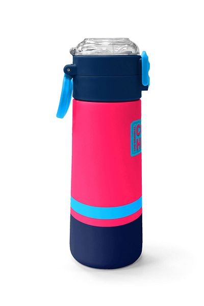 Coral High Kids Neon Coral Navy Blue Straw and Direct Drinking Steel Thermos 500 ml 31823