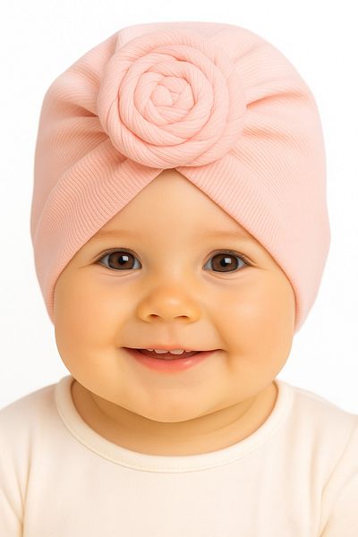 mia mia Ribbed Baby Bonnet with Rose Detail