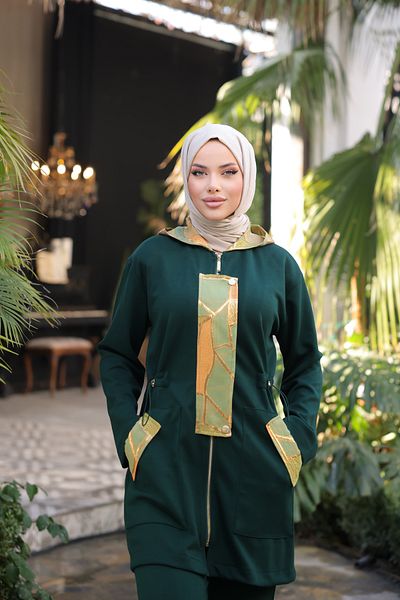 MİMİ Luxury Wear Hooded Zippered Hijab Tracksuit Set - Set of Two