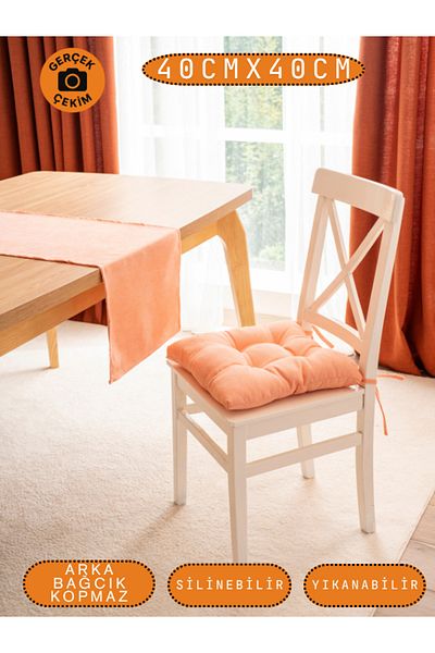 UYKUPEREST Μαξιλάρι καρέκλας Pastello – Peach Pink (YAVRUAĞZI) – Βελούδινη υφή, κορδόνια, πλένεται –