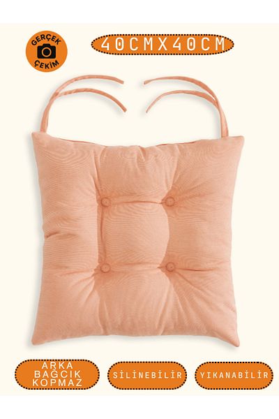 UYKUPEREST Μαξιλάρι καρέκλας Pastello – Peach Pink (YAVRUAĞZI) – Βελούδινη υφή, κορδόνια, πλένεται –