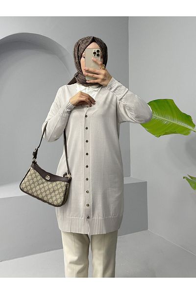 Modamorfo Knitwear Cardigan V-Neck Buttoned Stone