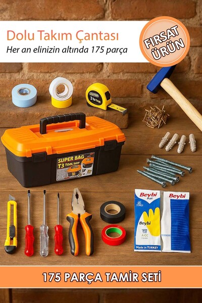 garaccu 175 Parça Kaliteli Malzemeli Dolu Takım Alet Çantası Seti Ev Araç Işyeri Için Hazır Set