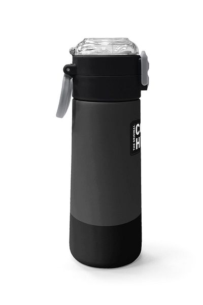 Coral High Kids Dark Gray Black Patterned Steel Thermos with Straw and Direct Drinking 500 ml 31824