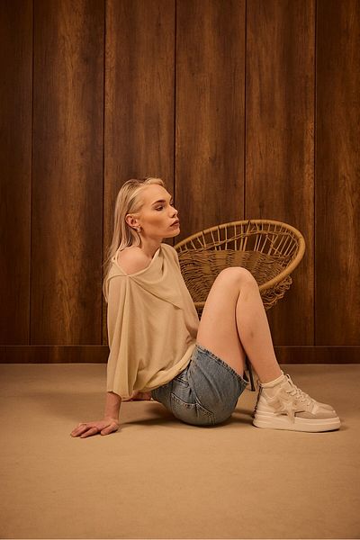 Seniorah Cream Skin Star Patterned Women's Sneakers