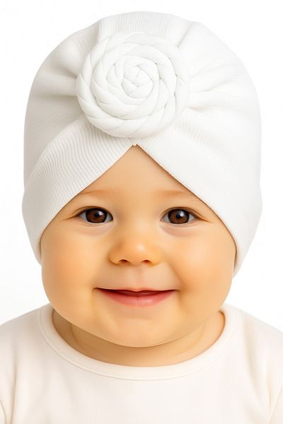 mia mia Ribbed Baby Bonnet with Rose Detail