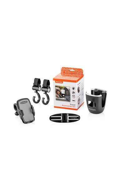 Gezenbebe Set of 4 - Cup Holder, Phone Holder, 2 Stroller Hooks, Seat Belt Clip