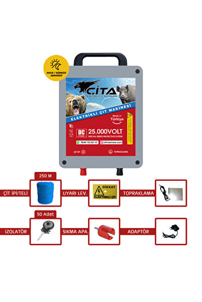 CupGel 2 Dönüm Için Çita Elektrikli Çit Makinesi Hazır Full Set Ayı, Domuz Ko...