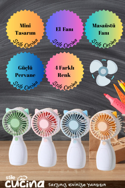 Stile Cucina Şarjlı Mini El Fanı Ve Masa Fanı Soğutucu Pervane Taşınabilir USB Şarj Edilebilir