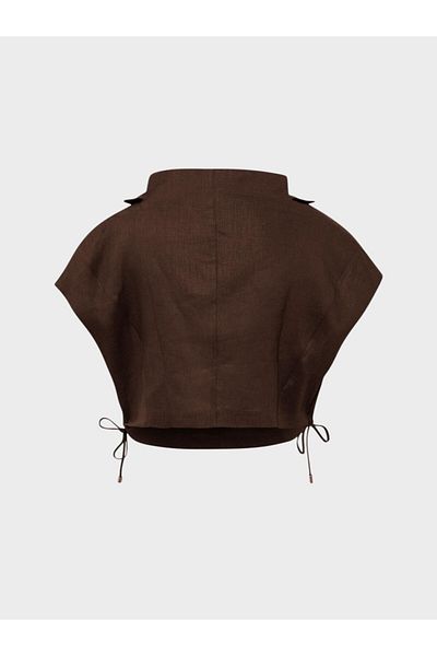 RİVUS Zero Sleeve Linen Blouse - Brown