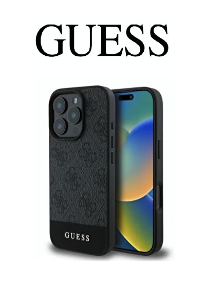 Guess كفر حماية خلفية ايفون 16 برو ماكس، بشعار اصلي وتصميم من الجلد معتمد من البراند العالمي جيس (Guess).