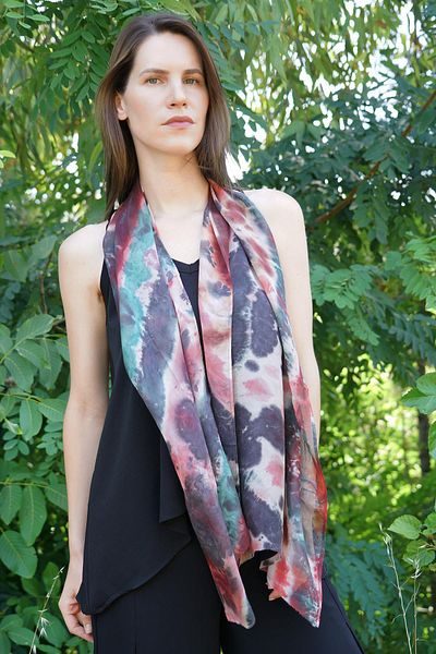 Defne&Apollon İpekçilik 100% Silk Tie Dyeing Scarf 40X165 cm - Fuchsia