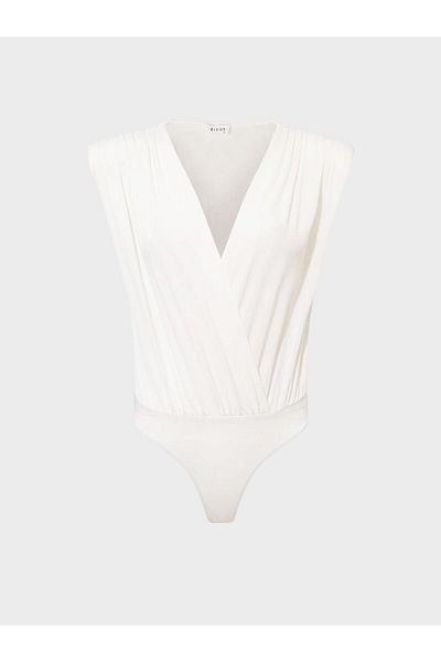 RİVUS V-Neck Body with Gathered Front and Shoulder Padding Detail - Ecru
