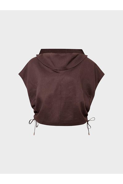 RİVUS Zero Sleeve Linen Blouse - Brown