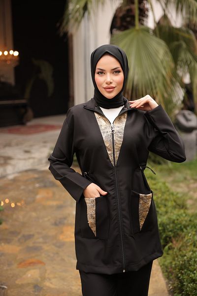 MİMİ Luxury Wear Σετ αθλητικής φόρμας Hijab Σετ Κάτω Τοπ Σετ Διπλό - Τούλι με πέτρα