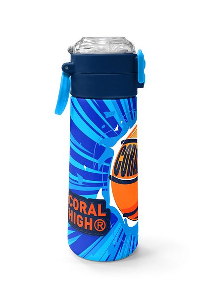 Coral High Kids Navy Blue Basketball Patterned Steel Thermos with Straw and Direct Drinking 500 ml 31833