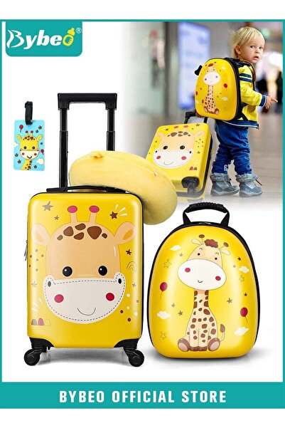BYBEO مجموعة حقائب سفر للأطفال، 3 قطع، حقيبة سفر للأطفال مقاس 18 بوصة، حقائب سفر بعجلات برسومات كرتونية، حقيبة عربة للأطفال