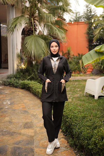 MİMİ Luxury Wear Σετ αθλητικής φόρμας Hijab Σετ Κάτω Τοπ Σετ Διπλό - Τούλι με πέτρα