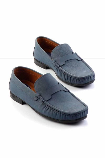 Bambi Blue Leather Men's Loafer Shoes E01733033601