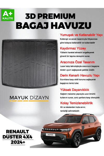 Mayuk Dizayn Renault Duster 4x4 2024 Sonrası MYK 3D Premium Yumuşak Bagaj Havuzu