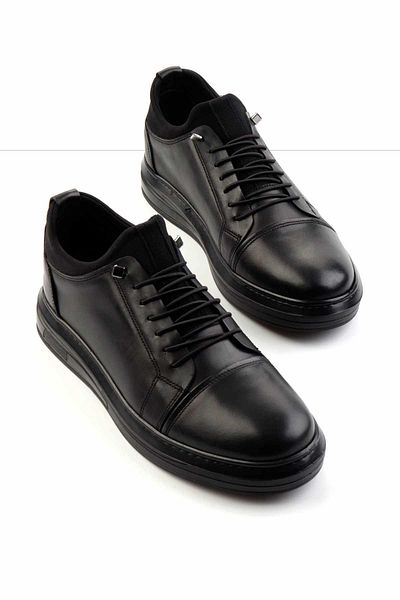 Bambi Black Leather Men's Casual Shoes E01734003041