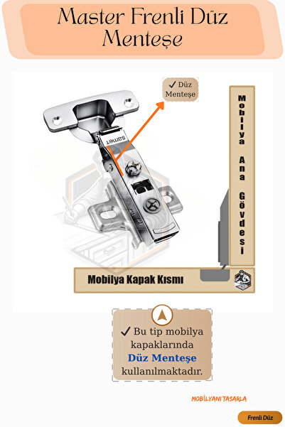 SAMET Flat Cabinet Door Hinge with Master Brake (Flat Tas with Piston) Hinge - Furniture Hinges Single Cabinet
