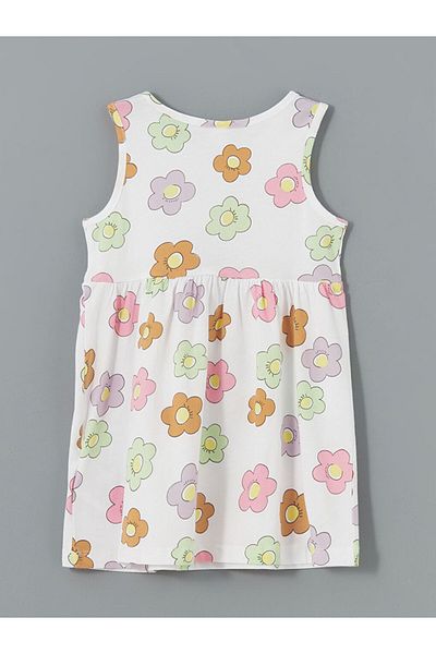 LC Waikiki Lcw Eco White Crew Neck Floral Girl Dress S5Hd48Z1Nvy25