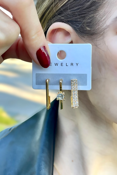 TAKIPORT Gold 3-Piece Zircon Stone Women's Earrings