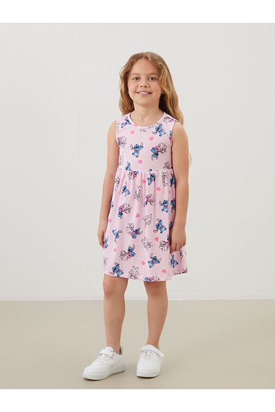 LC Waikiki Lcw Kids Pink Angel & Stitch Printed Girl Dress S5P596Z1Nvy25