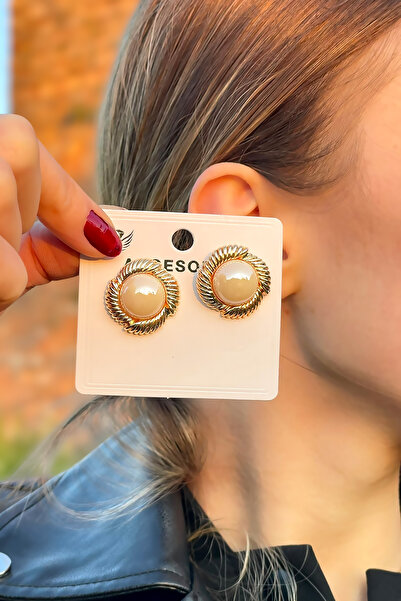 TAKIPORT أقراط نسائية من حجر اللؤلؤ باللون الذهبي