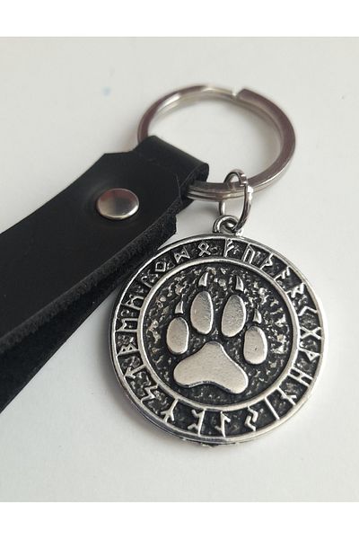 AB Takı Bear Paw Symbol Fashion Black Real Leather Keychain