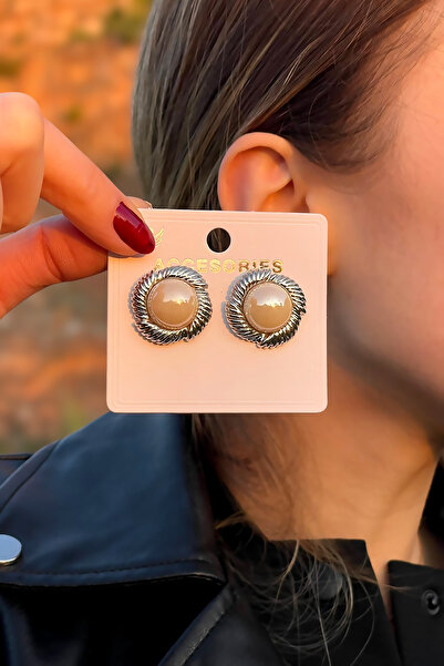 TAKIPORT أقراط نسائية من حجر اللؤلؤ باللون الفضي