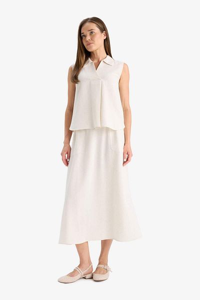 DeFacto Regular Fit Cargo Pocket Linen Blend Midi Skirt F0992Ax25Hs