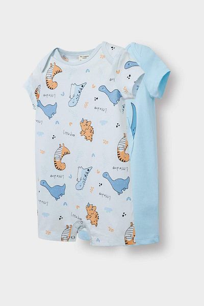DeFacto Baby Boy Newborn Dinosaur Printed Combed Cotton Short Sleeve 2-Piece Jumpsuit E4013A525Sm