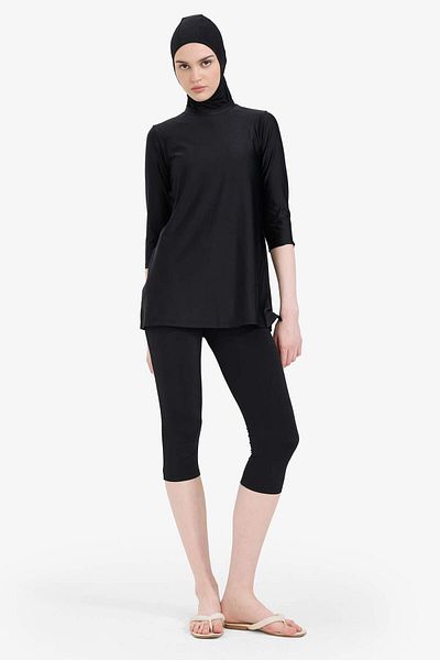 DeFacto Regular Fit 4-Piece Basic Plain Burkini Hijab Swimsuit Set E3513Ax25Hs