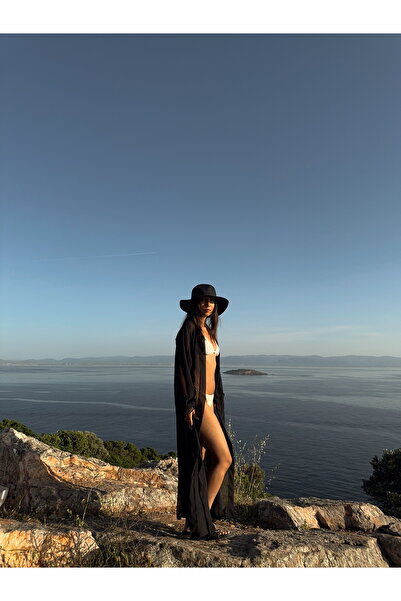 Clothes Fast Lia Black Chiffon Beach Kimono & Pareo