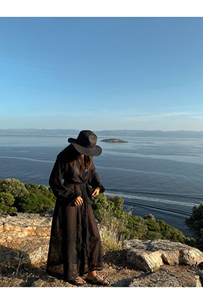 Clothes Fast Lia Black Chiffon Beach Kimono & Pareo