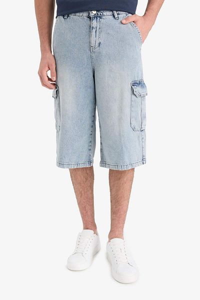 DeFacto 100% βαμβακερή ελαστική μέση Άνετο Jean Long Bermuda F5776AX25SM