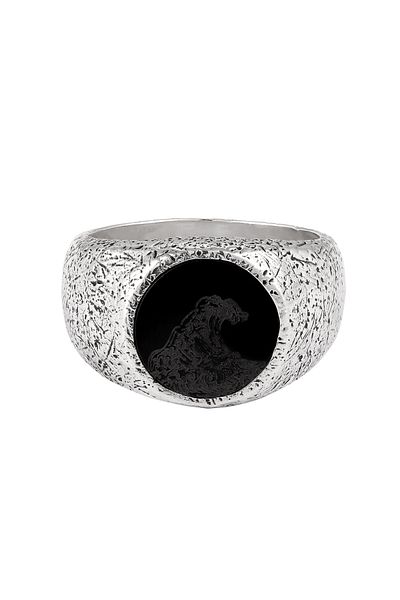 HAZE & GLORY Ring Siegelring Wellen Onyx Schwarz 925 Sterling Silber