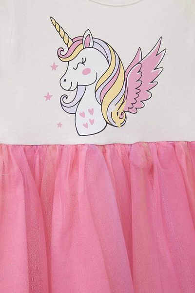 DeFacto Baby Girl Unicorn Printed Short Sleeve Tulle Dress E8723A525Sm